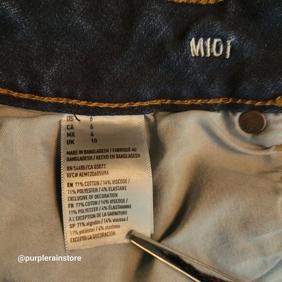 American Eagle Cut Off Midi Shorts Sz 6 Super Stretch 360 Medium Dark Wash Denim - Picture 4 of 10